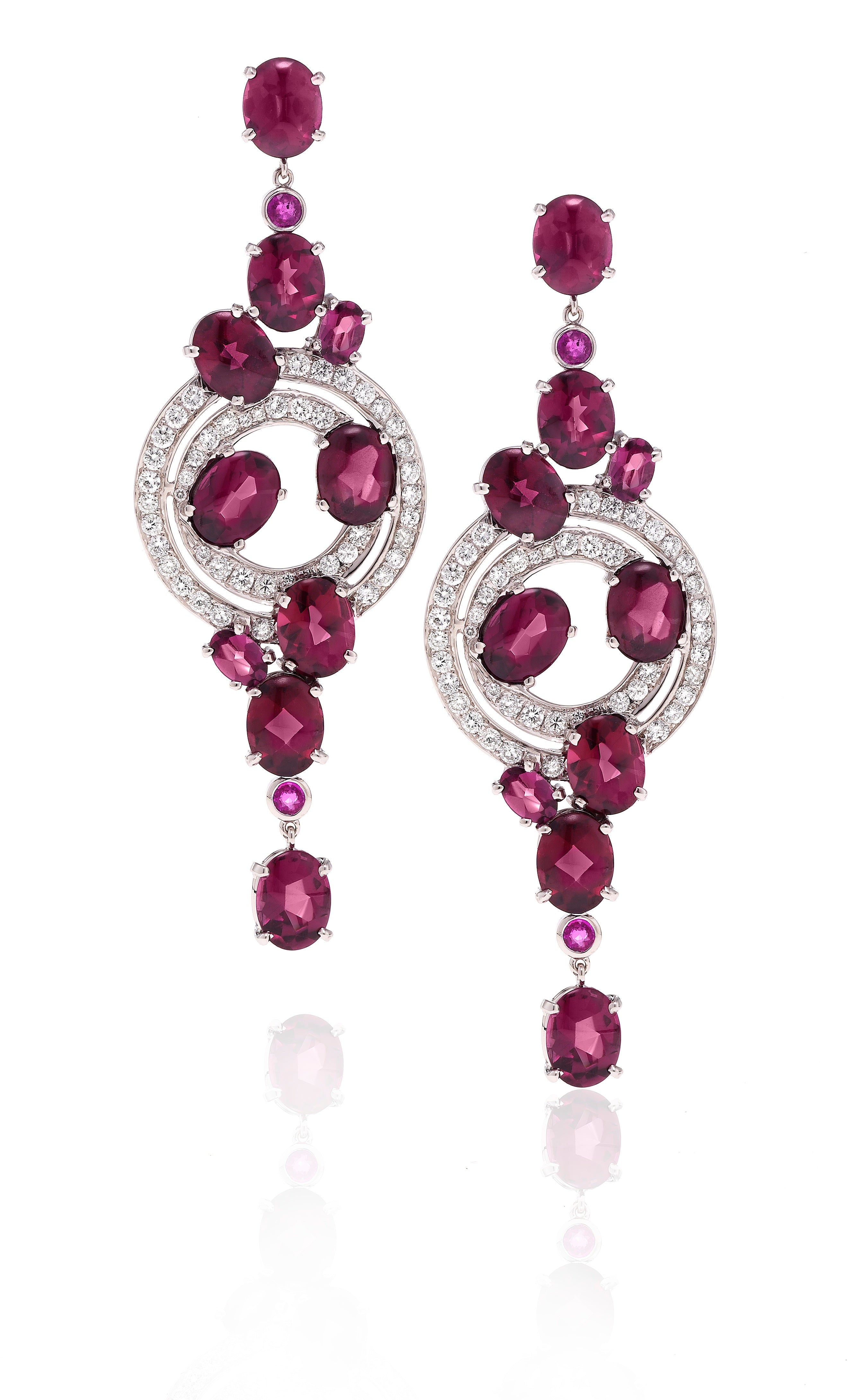 Pink Sapphires and Rhodolite Garnets Chandelier Earrings with Diamonds Secondary image