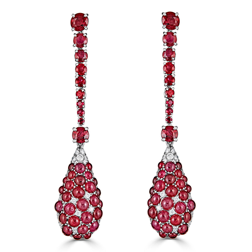 Dangle Teardrop Earrings with Rubies & Diamonds