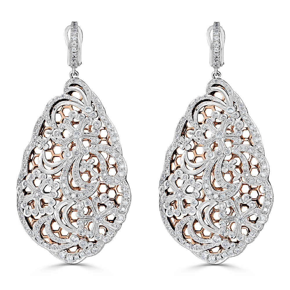 Filigree White Gold and Diamond Teardrop Earrings Secondary image