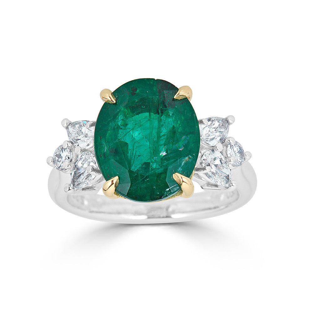 7 Stone Prong Set Emerald and Pear Shape Diamond Ring Main image