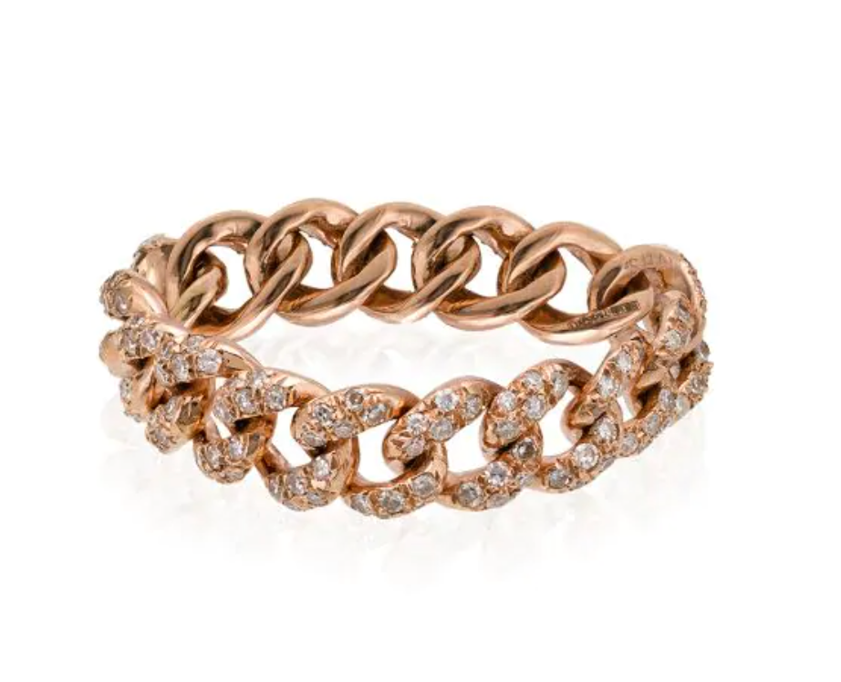 Cuban Link Chain Ring with Diamonds