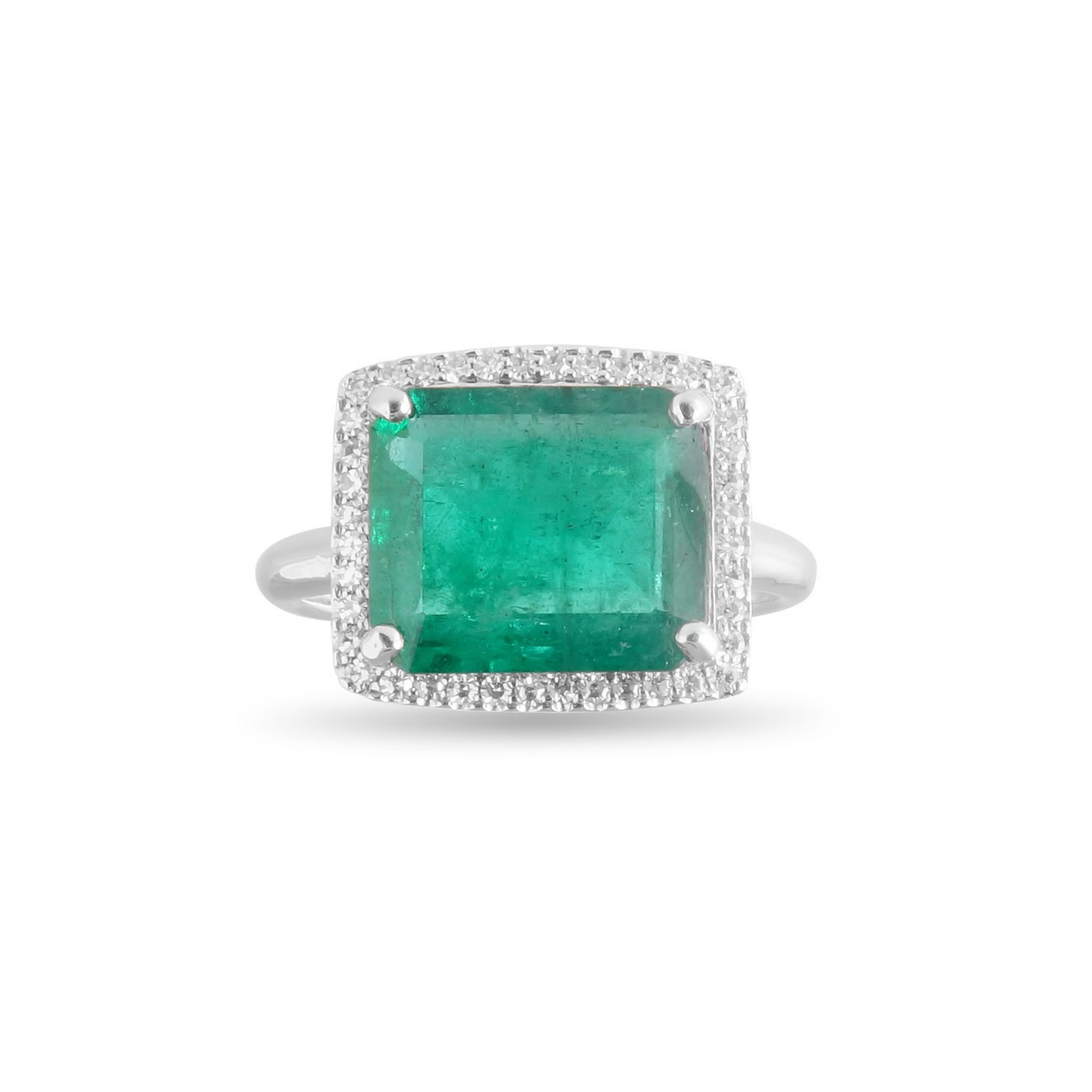 Emerald Ring with Diamond Halo Main image