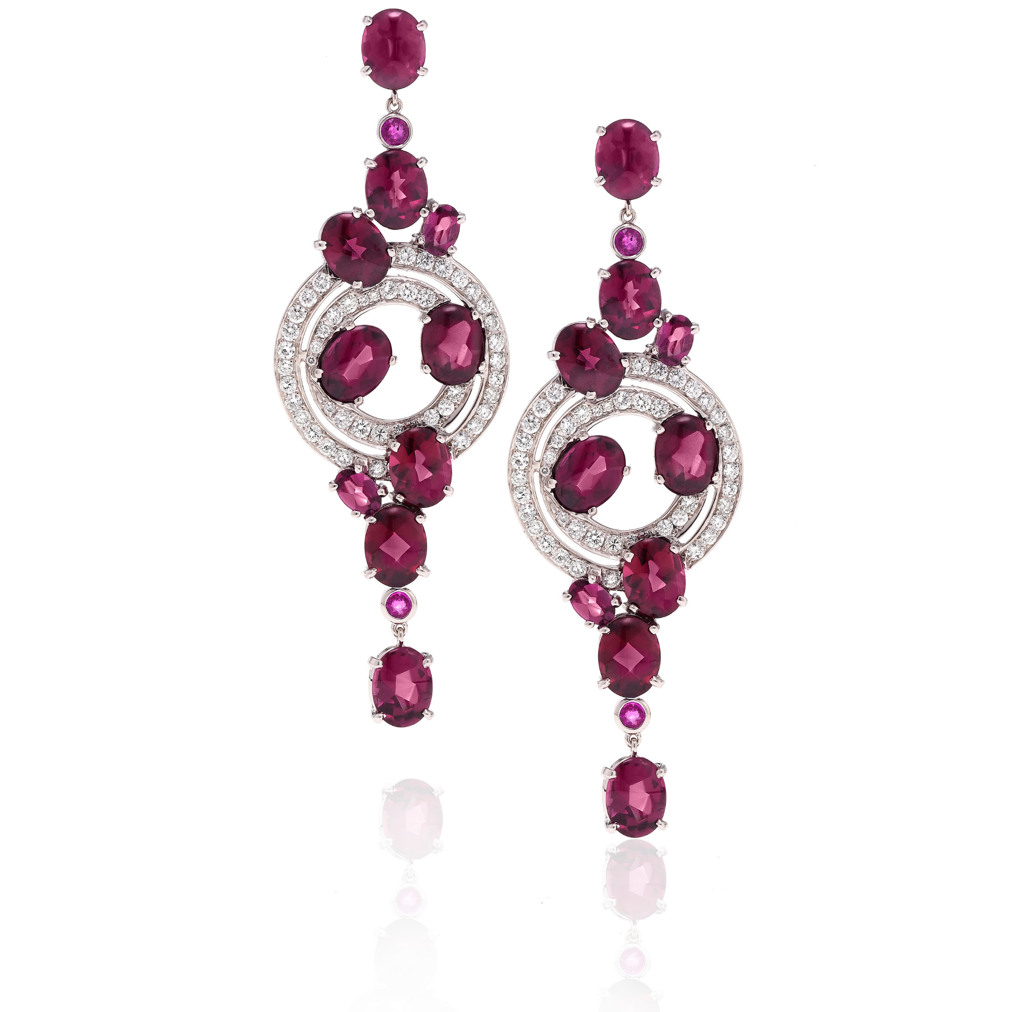 Pink Sapphires and Rhodolite Garnets Chandelier Earrings with Diamonds Main image