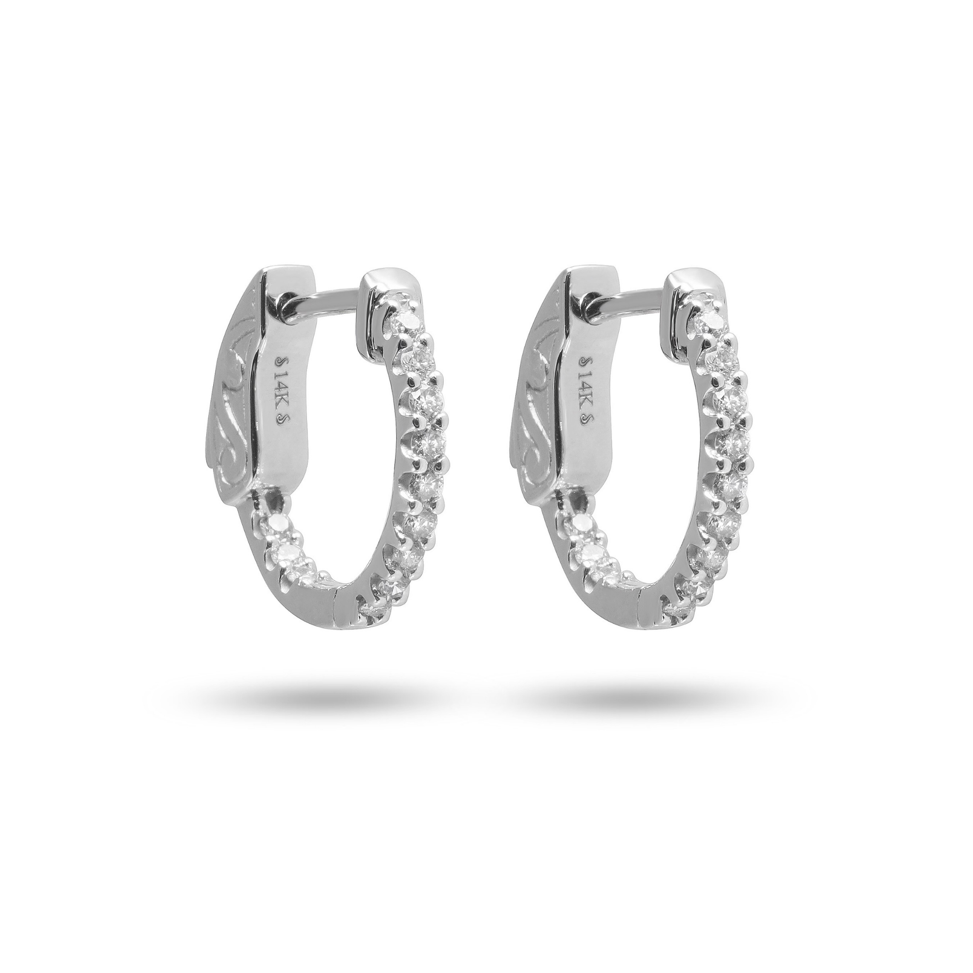 14k White Gold Diamond Huggies Main image