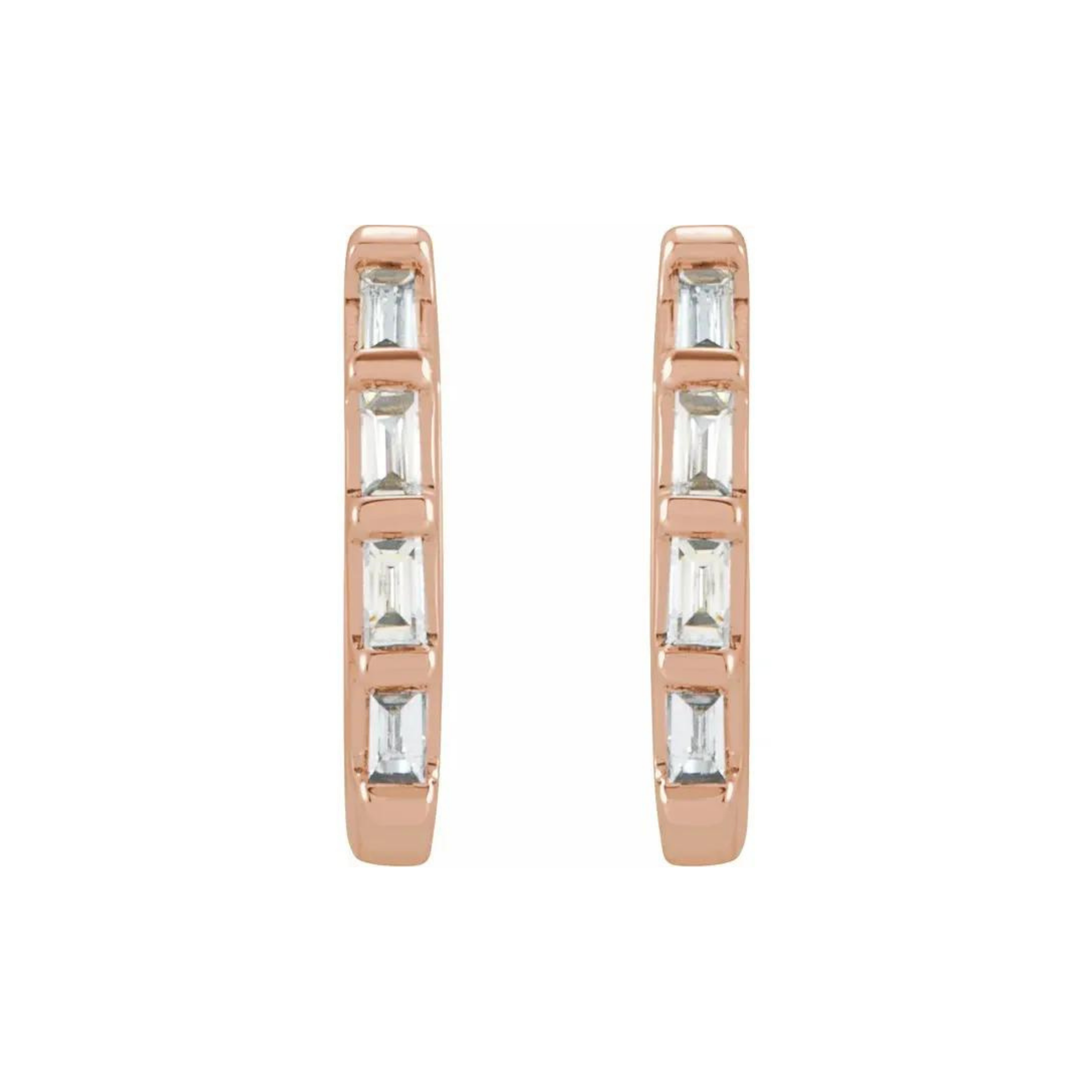 14k Gold Straight Baguette Diamond Huggies