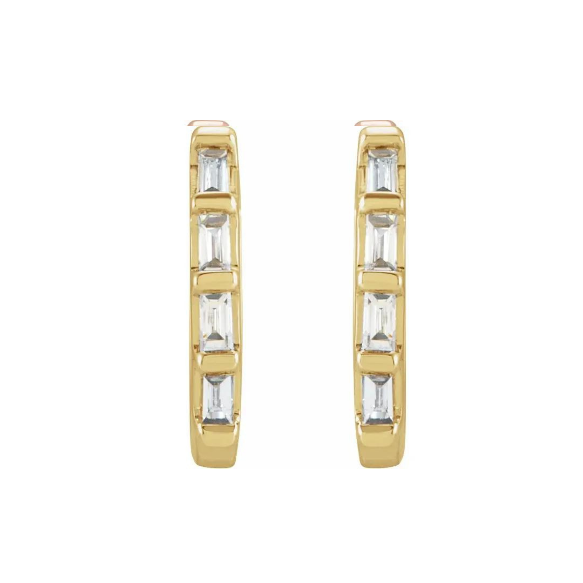 14k Gold Straight Baguette Diamond Huggies