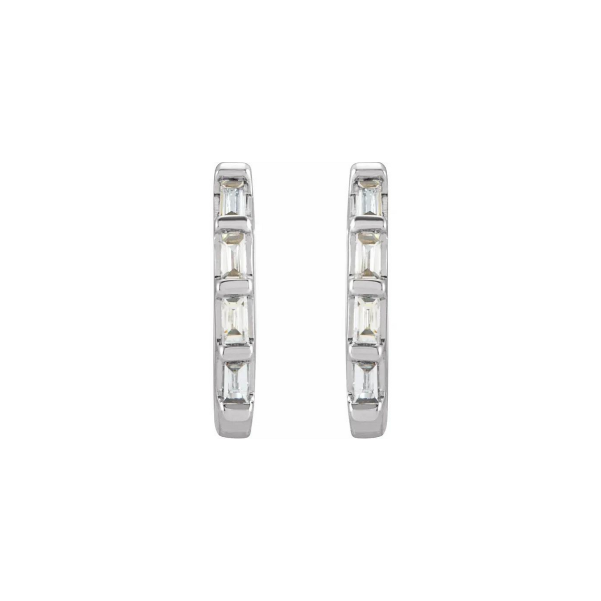 14k Gold Straight Baguette Diamond Huggies