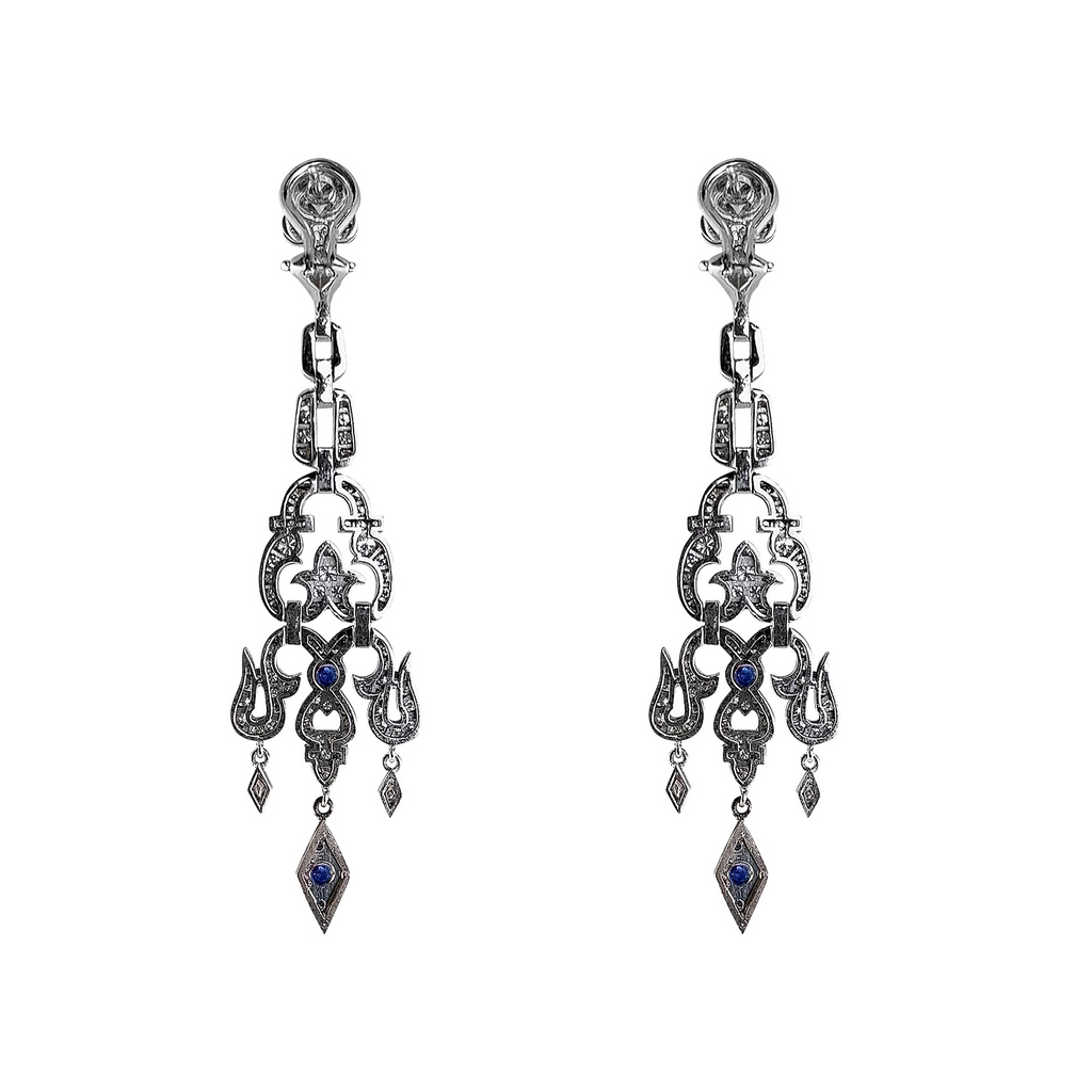 Odeon Diamond & Sapphire Chandelier Earrings