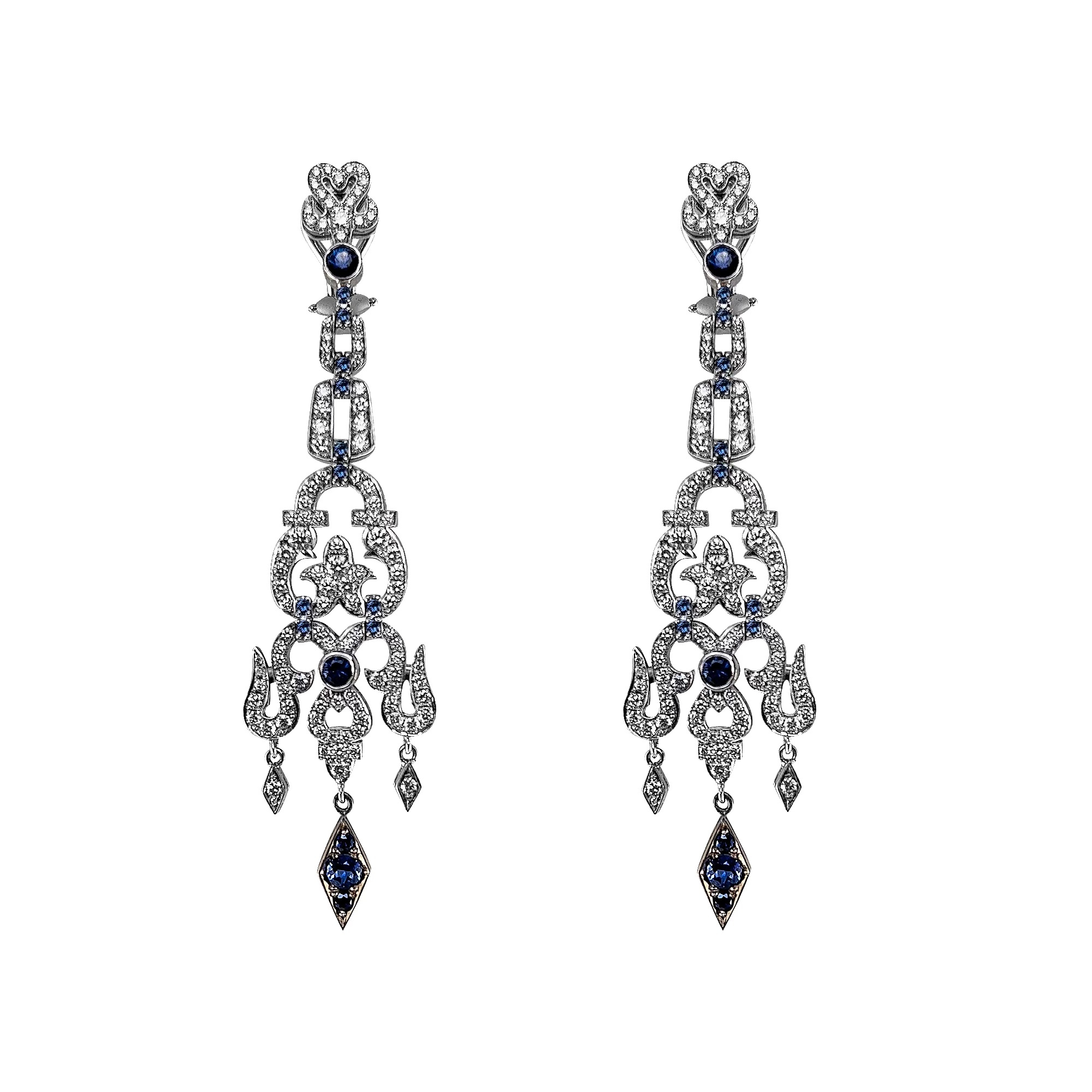 Odeon Diamond & Sapphire Chandelier Earrings Main image