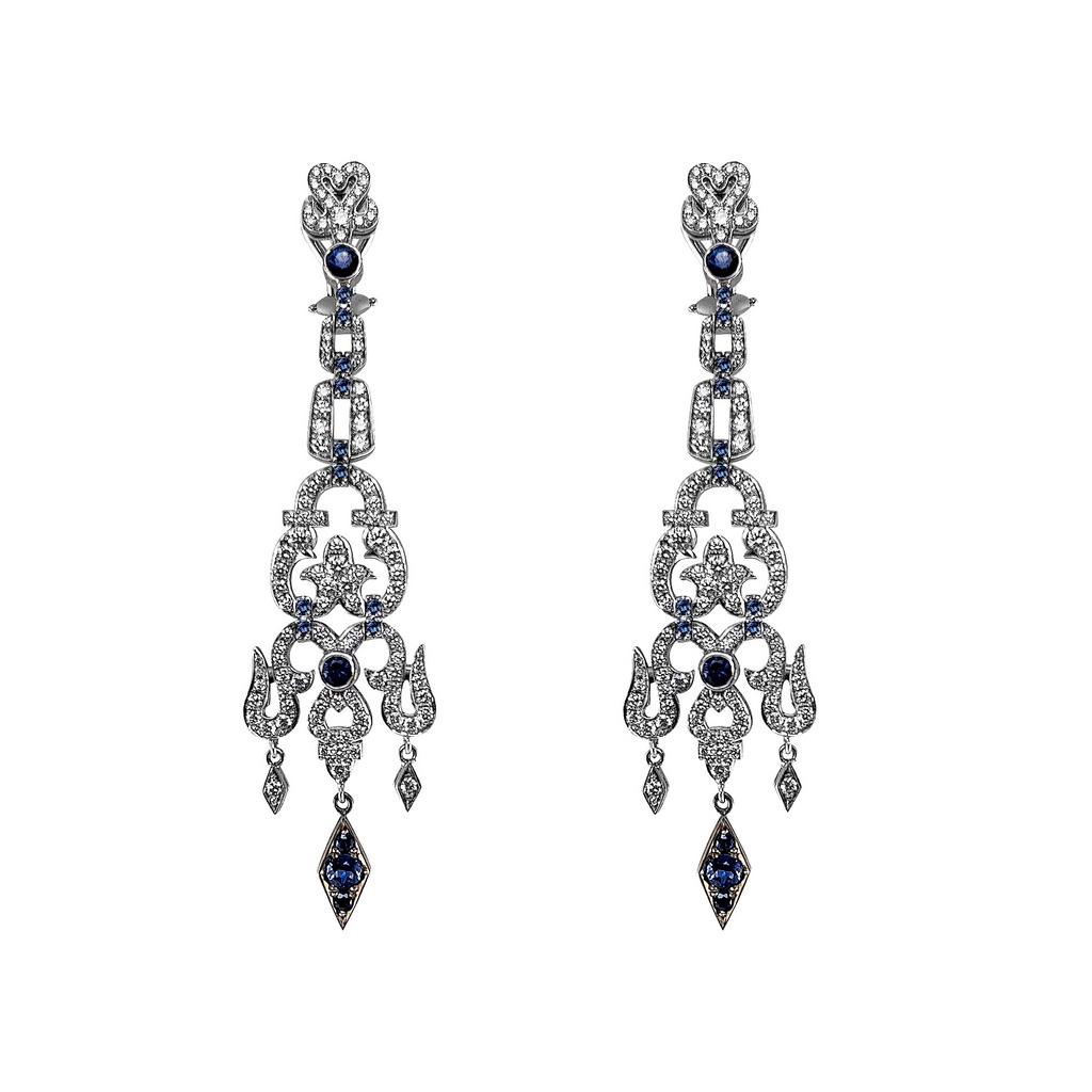 Odeon Diamond & Sapphire Chandelier Earrings