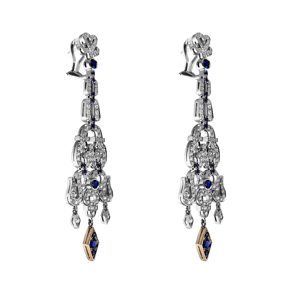 Odeon Diamond & Sapphire Chandelier Earrings