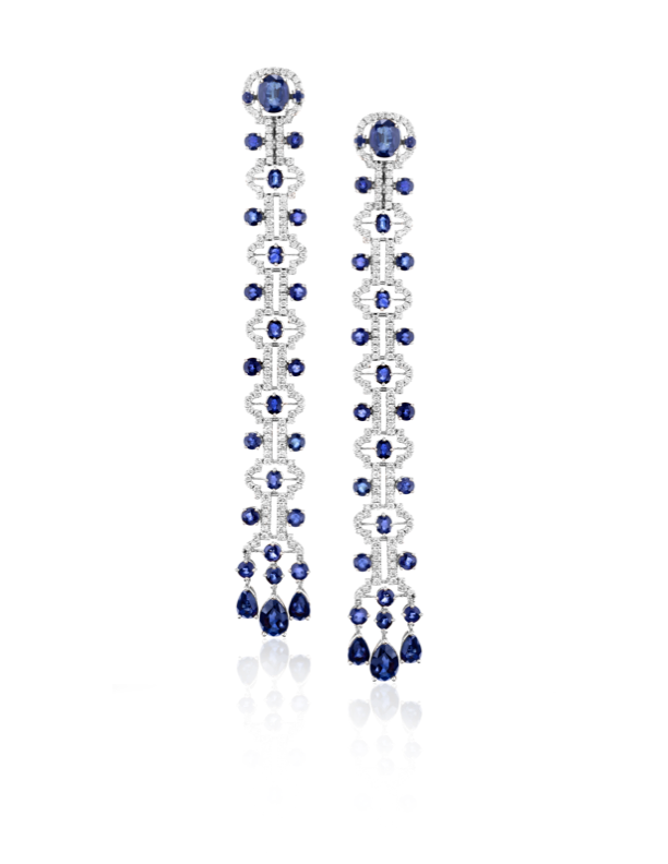Odeon Long Drop Sapphire and Diamond Earrings Main image